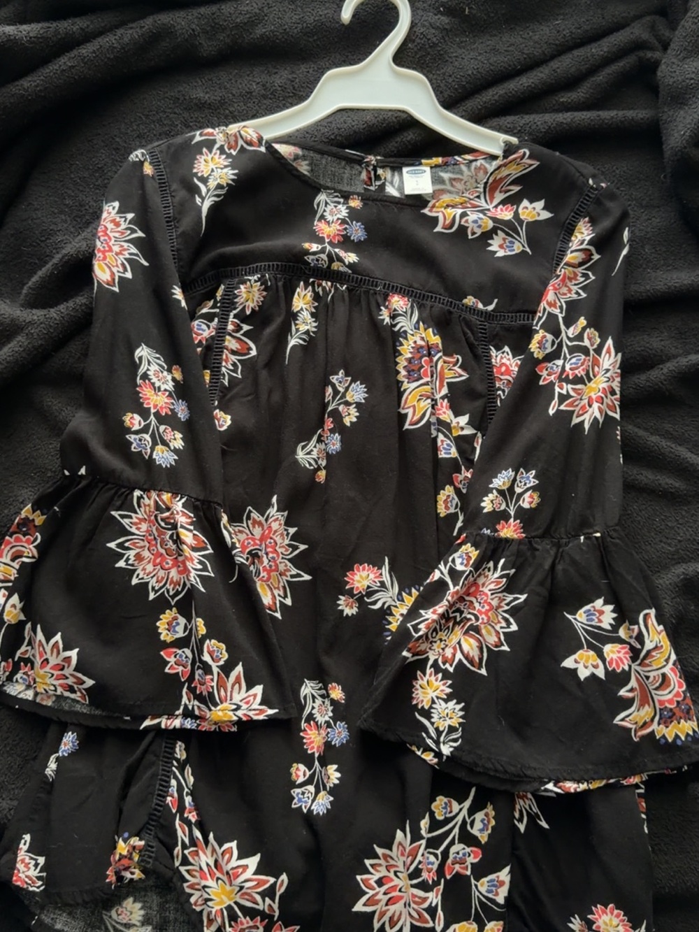 Old Navy Black Floral Bell-Sleeve Blouse